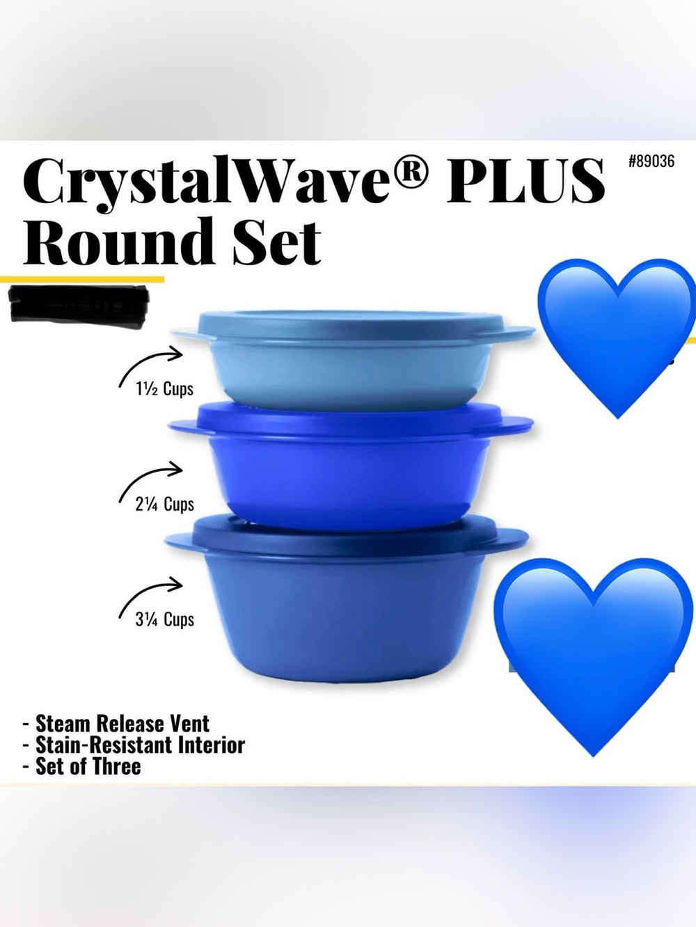 Tupperware Crystal Wave PLUS - set of 3 microwave bowls in blue - Picture 8 of 8